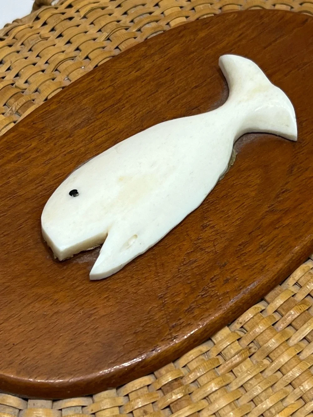 Vintage Nantucket Lightship Friendship Basket Purse Carved Whale Nautical